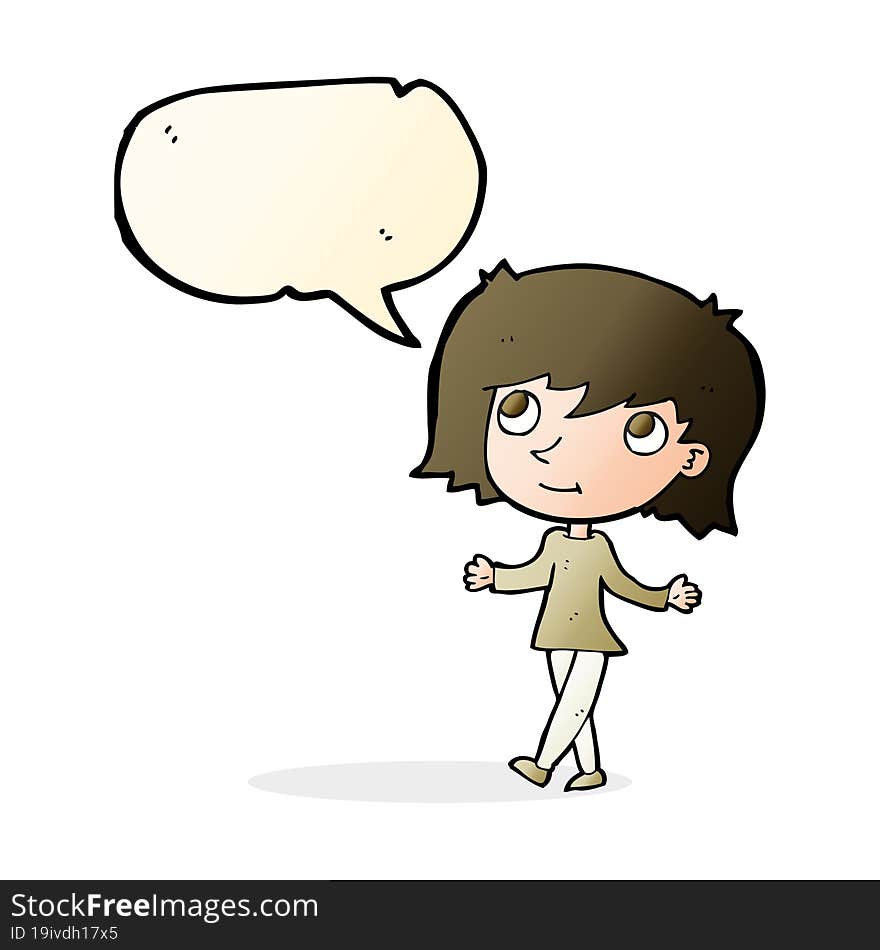 cartoon girl with no worries with speech bubble