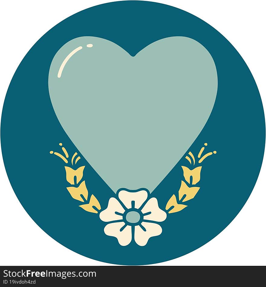 iconic tattoo style image of a heart and flower. iconic tattoo style image of a heart and flower