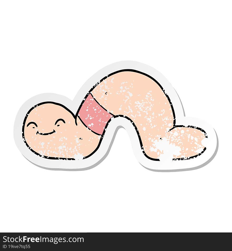 distressed sticker of a cartoon worm