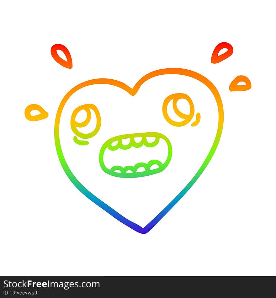 rainbow gradient line drawing cartoon heart panicking