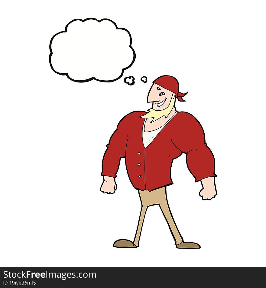 cartoon manly sailor man with thought bubble