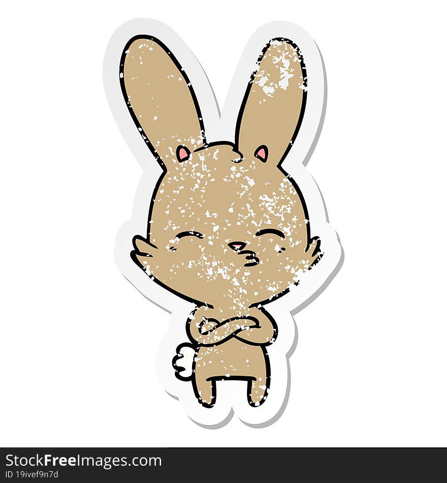 distressed sticker of a curious bunny cartoon