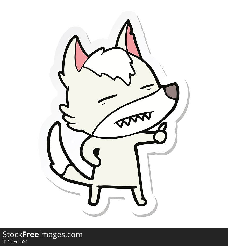 sticker of a cartoon wolf showing teeth