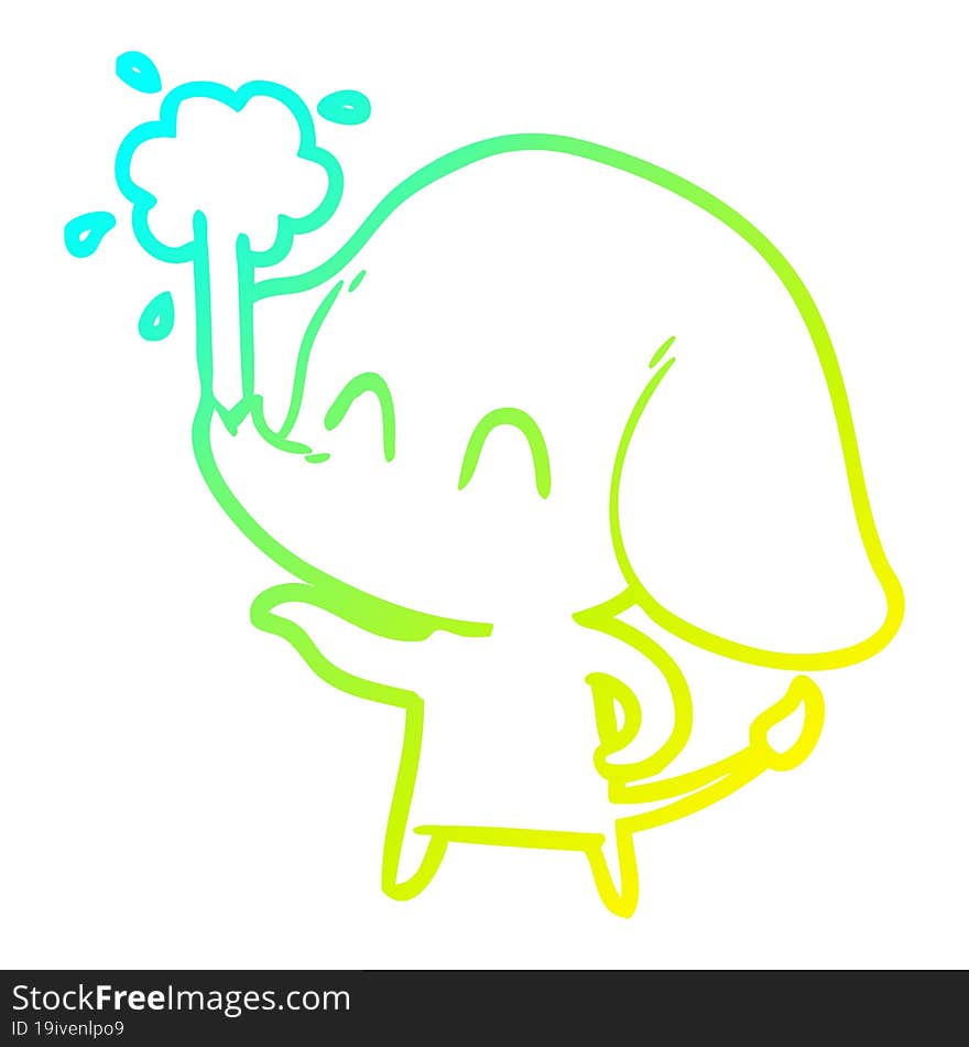 cold gradient line drawing cute cartoon elephant spouting water