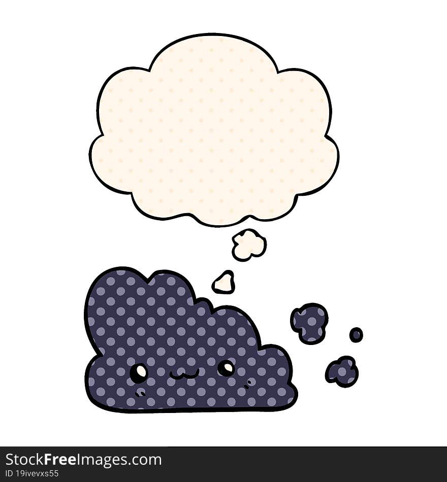 cute cartoon cloud and thought bubble in comic book style