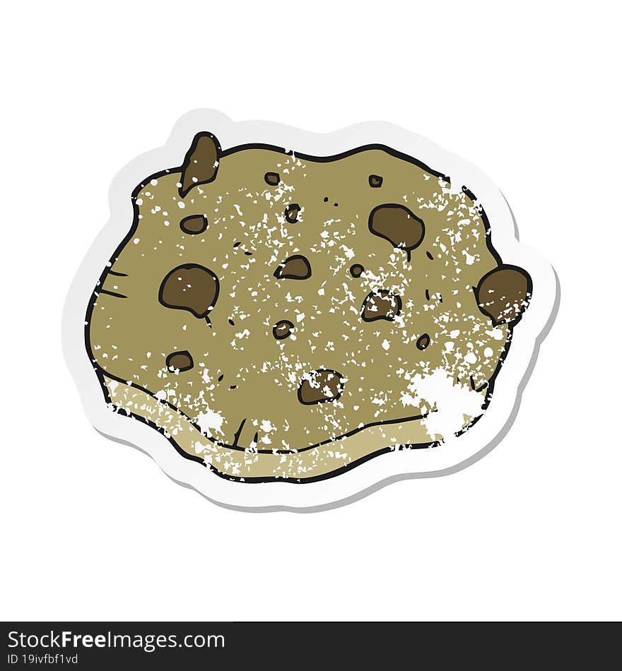 retro distressed sticker of a cartoon chocolate chip cookie