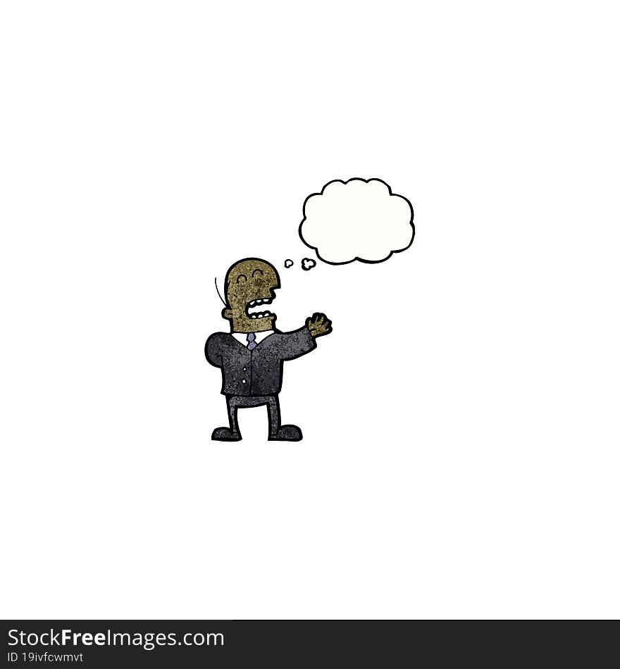 cartoon bald man with thought bubble