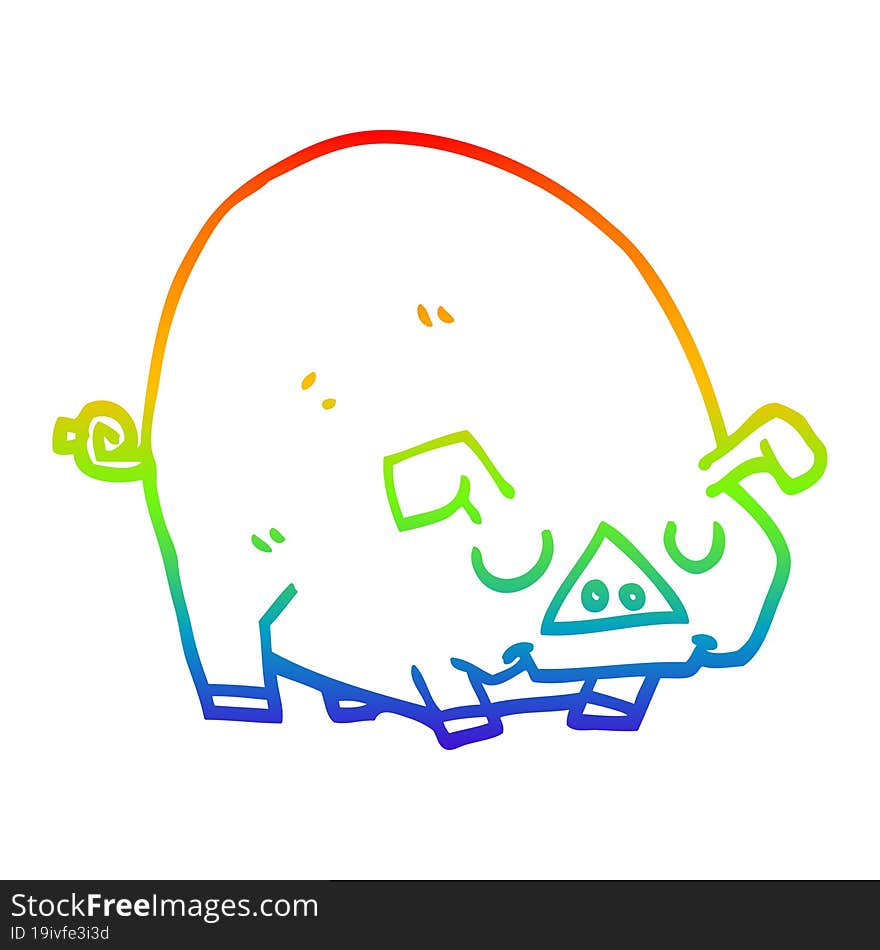 rainbow gradient line drawing cartoon fat pig