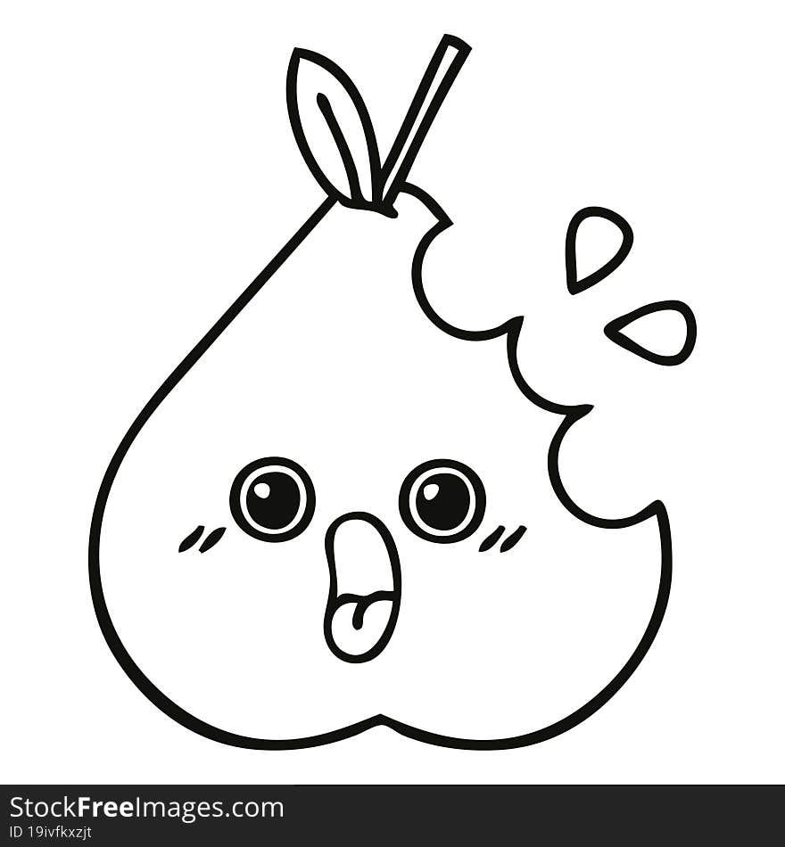 line drawing cartoon of a green pear