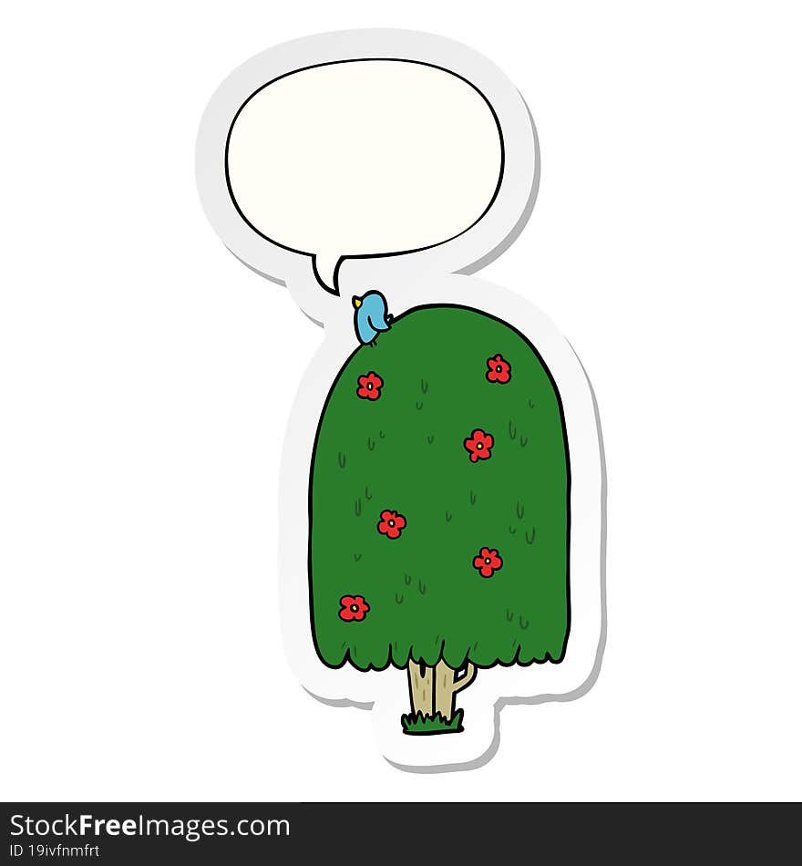 cartoon tall tree and speech bubble sticker