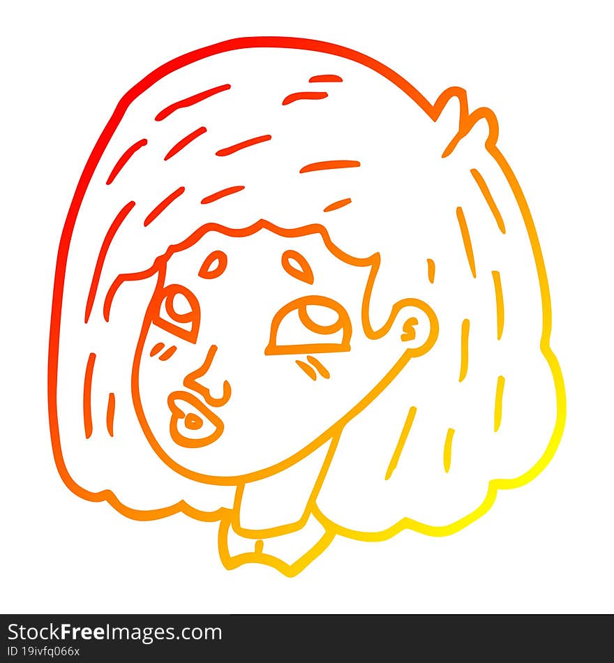 Warm Gradient Line Drawing Cartoon Face Girl