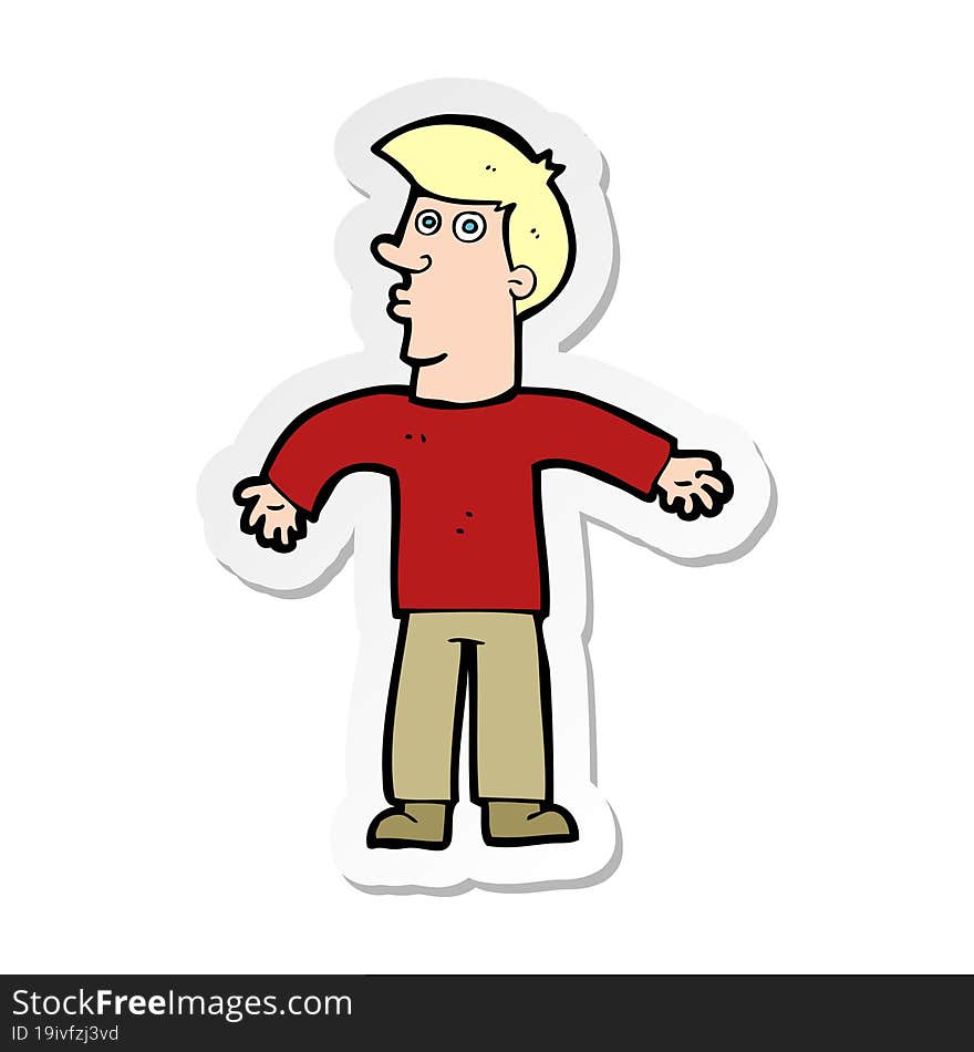 Sticker Of A Cartoon Man Shrugging Shoulders