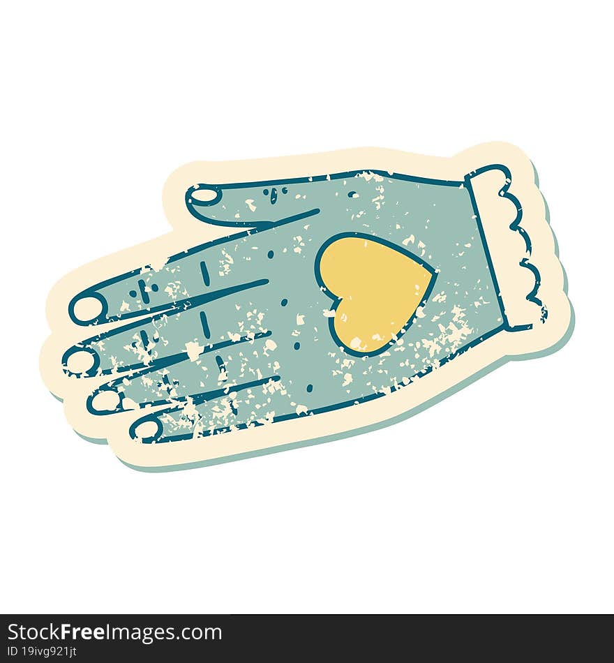 iconic distressed sticker tattoo style image of a hand. iconic distressed sticker tattoo style image of a hand