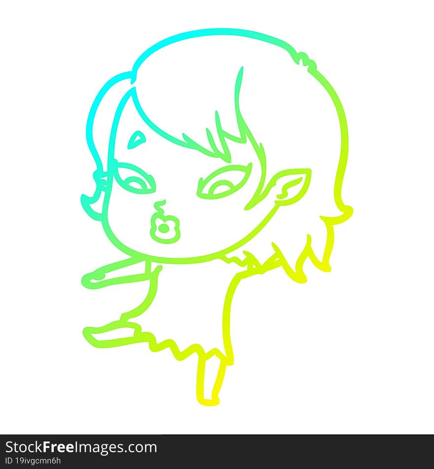 cold gradient line drawing cute cartoon vampire girl