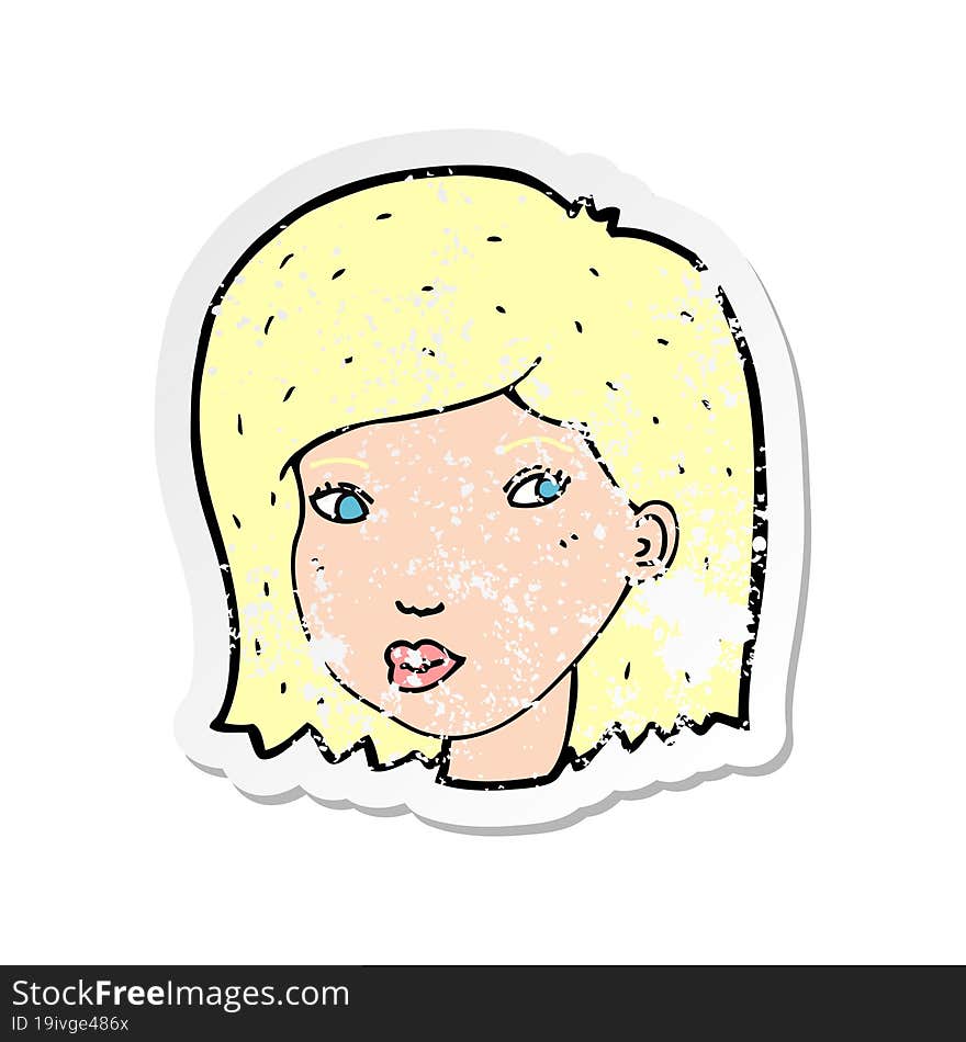 Retro Distressed Sticker Of A Cartoon Female Face