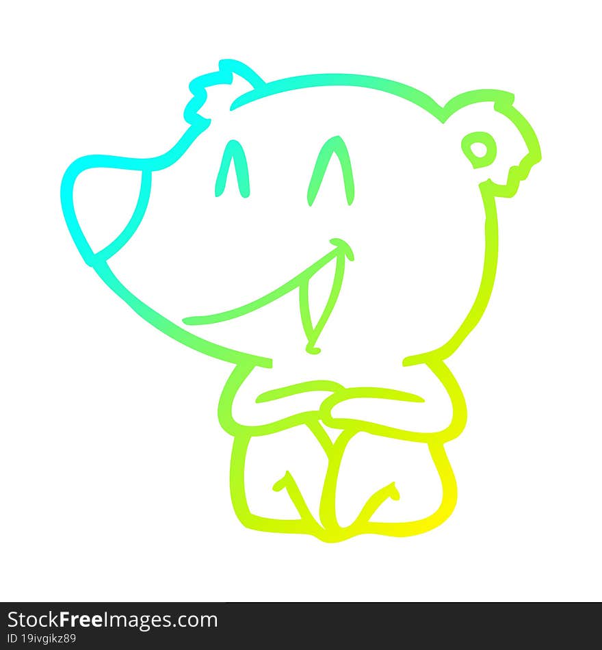 cold gradient line drawing of a laughing bear cartoon