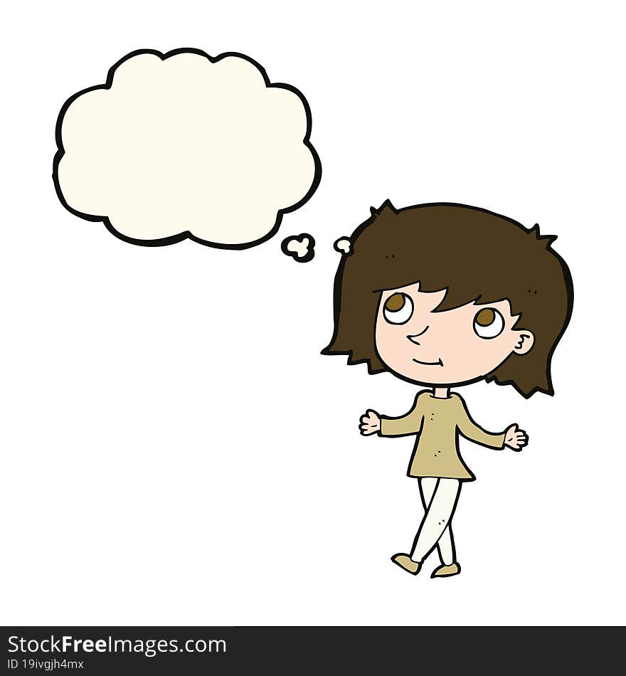 Cartoon Girl With No Worries With Thought Bubble