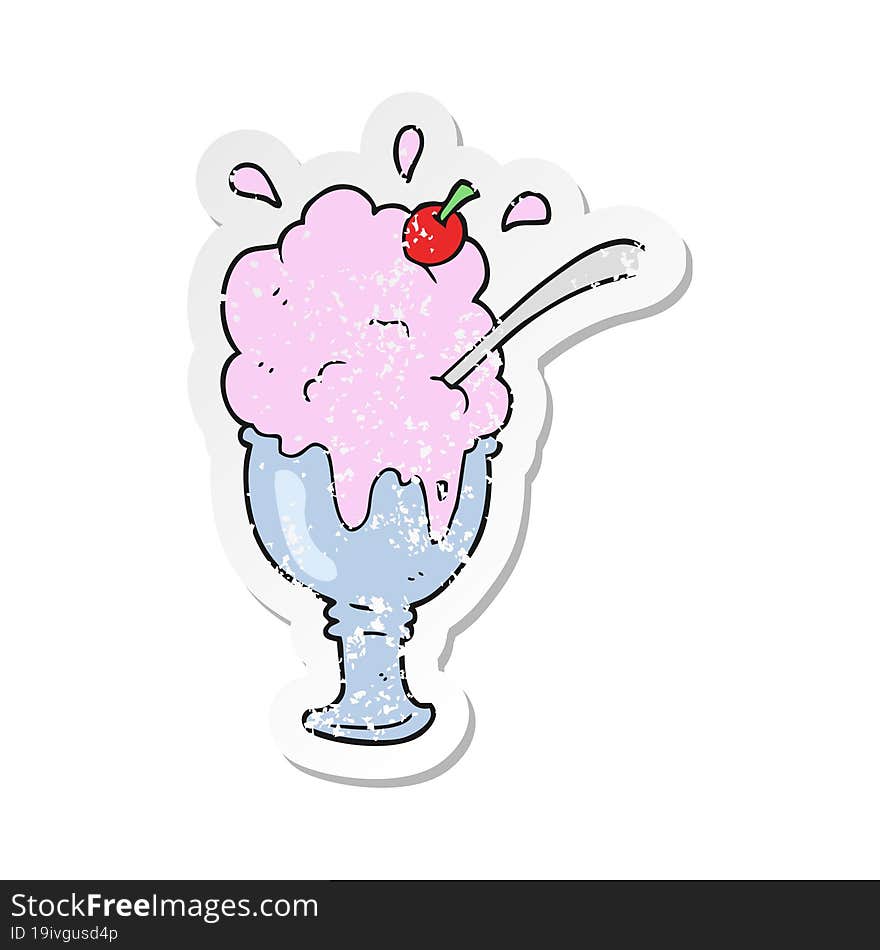 retro distressed sticker of a cartoon ice cream