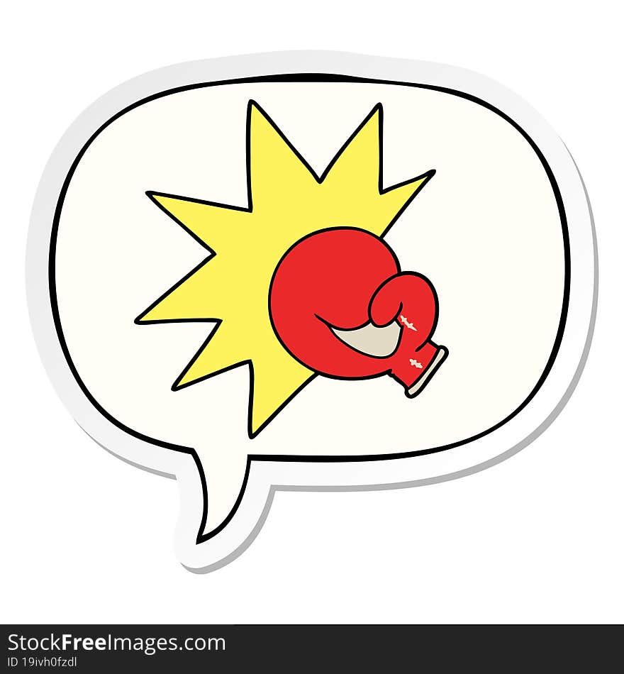 Boxing Glove Cartoon And Speech Bubble Sticker