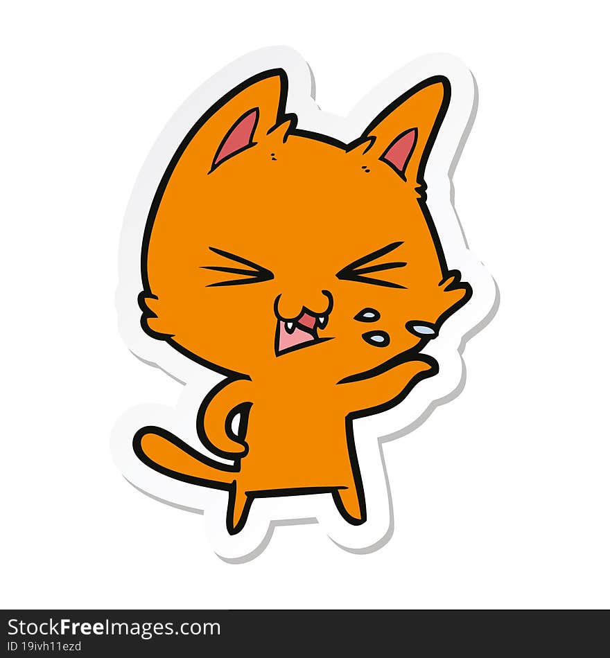 Sticker Of A Cartoon Cat Hissing