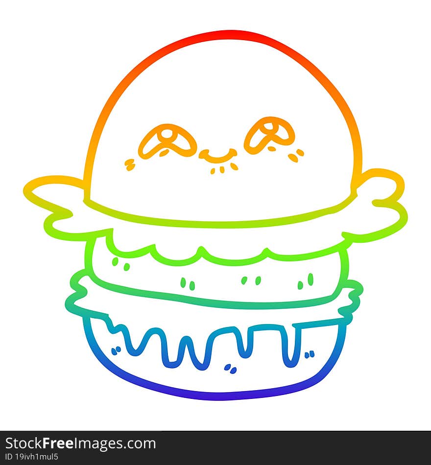 rainbow gradient line drawing cartoon fast food burger