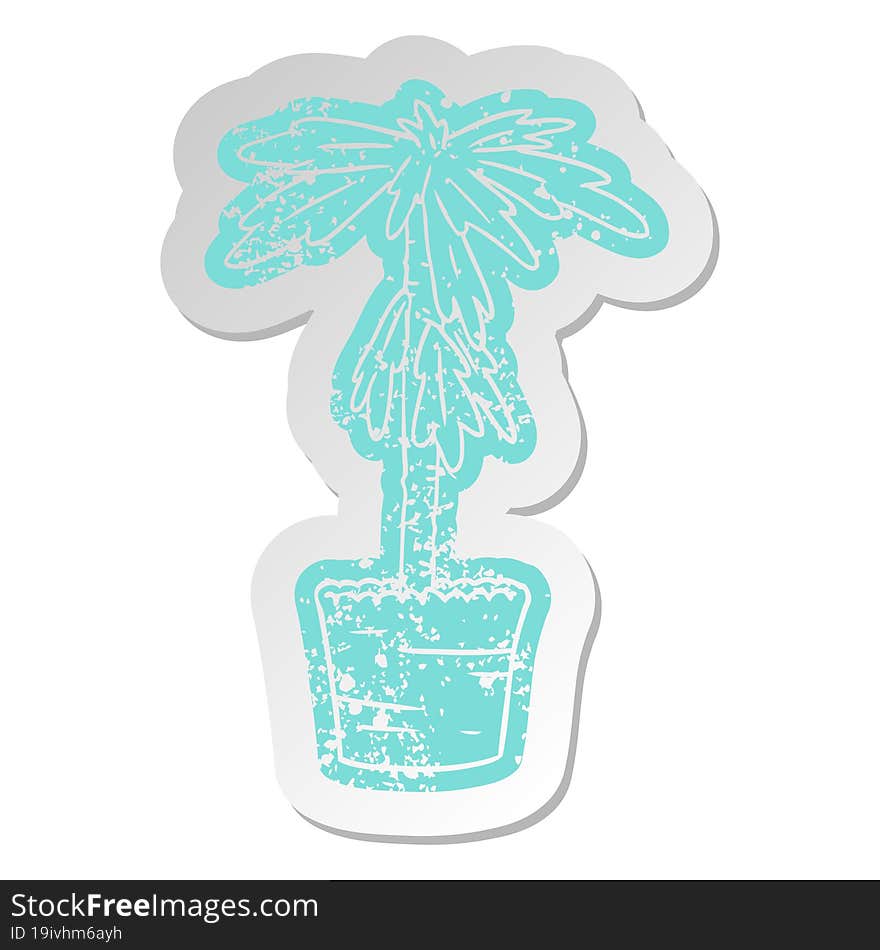 distressed old cartoon sticker of a house plant. distressed old cartoon sticker of a house plant