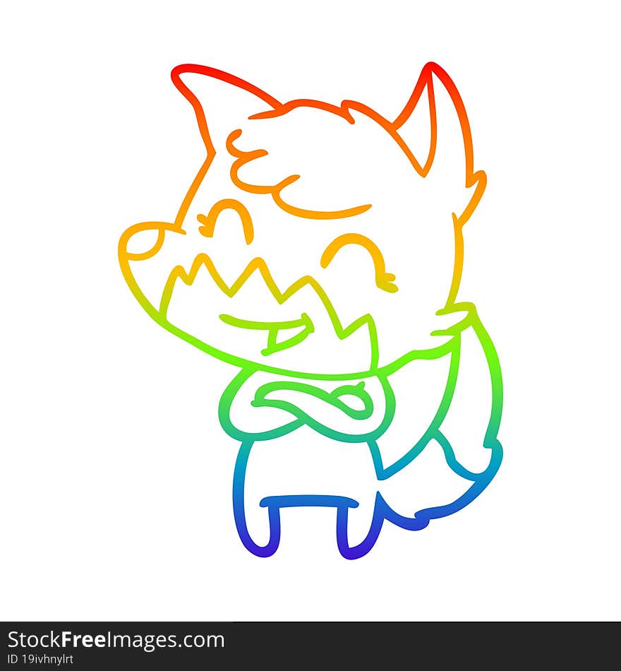 rainbow gradient line drawing of a happy cartoon fox