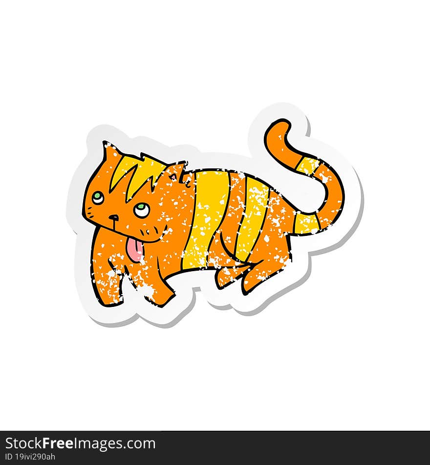 retro distressed sticker of a cartoon cat