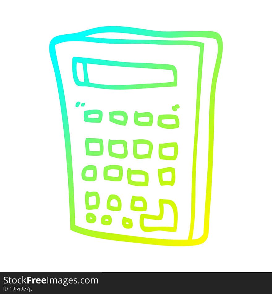 cold gradient line drawing of a cartoon electronic calculator