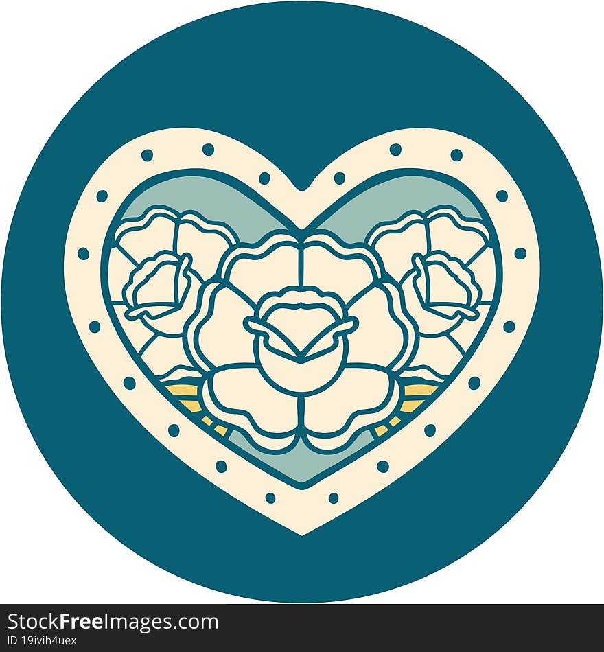 iconic tattoo style image of a heart and flowers. iconic tattoo style image of a heart and flowers