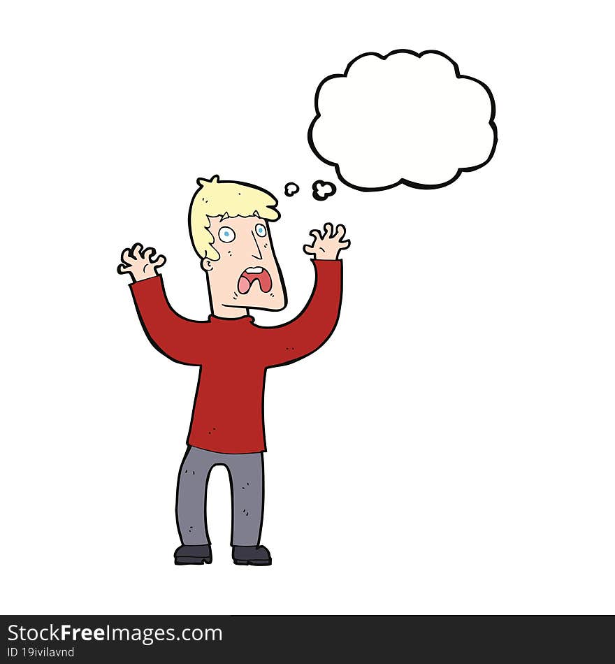 Cartoon Frightened Man With Thought Bubble