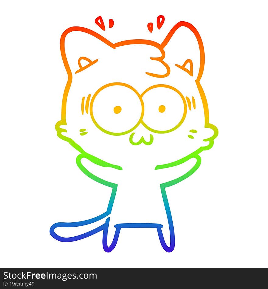 rainbow gradient line drawing of a cartoon surprised cat