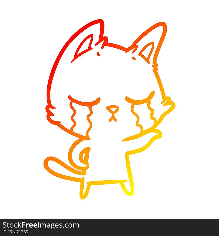 warm gradient line drawing crying cartoon cat