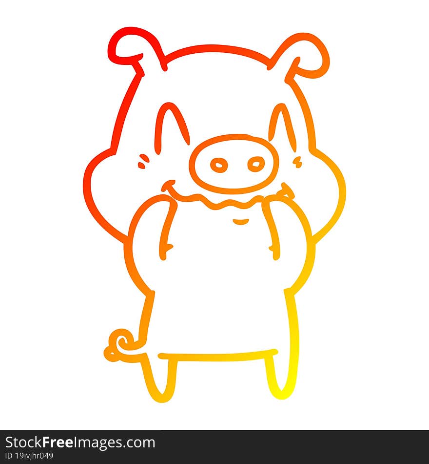 warm gradient line drawing nervous cartoon pig