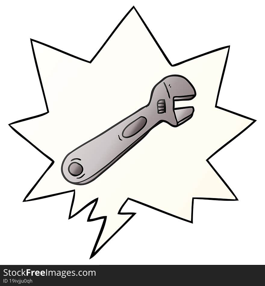 cartoon spanner and speech bubble in smooth gradient style