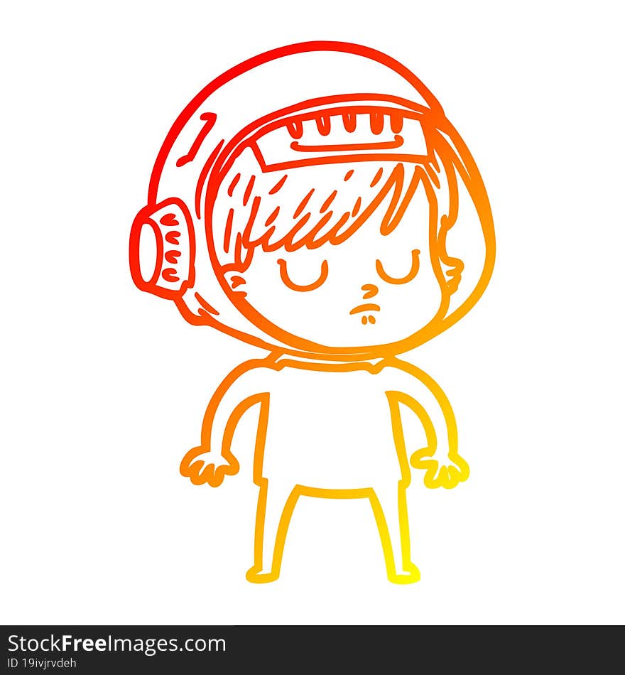 warm gradient line drawing of a cartoon astronaut woman