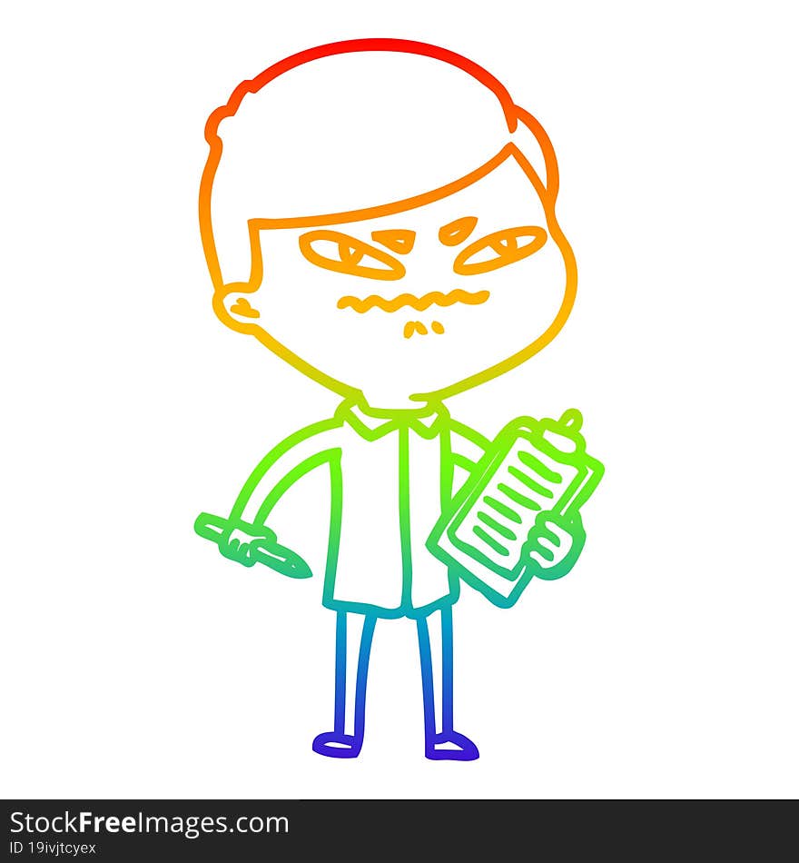 rainbow gradient line drawing of a cartoon angry man