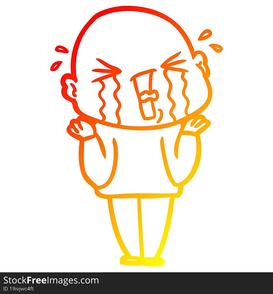 warm gradient line drawing cartoon crying bald man