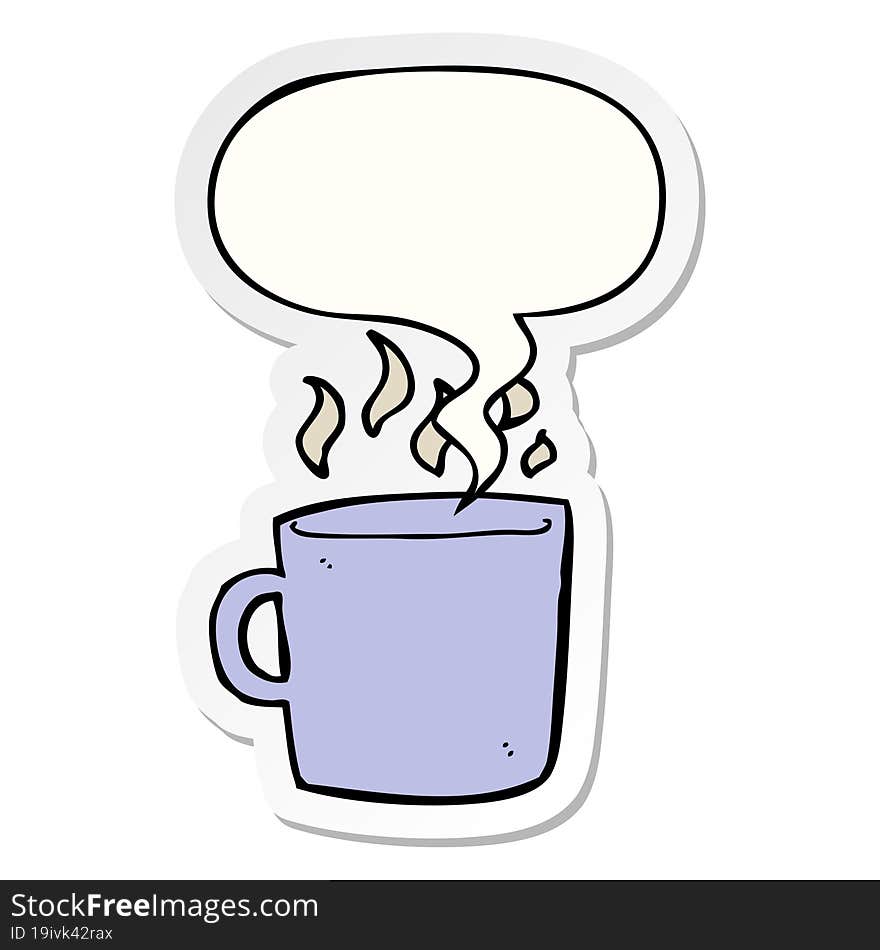 cartoon hot cup of coffee and speech bubble sticker