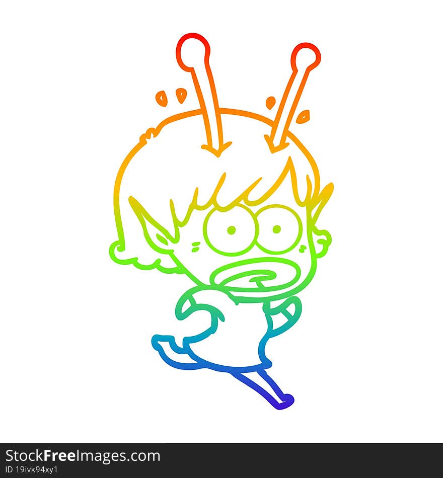 rainbow gradient line drawing cartoon shocked alien girl