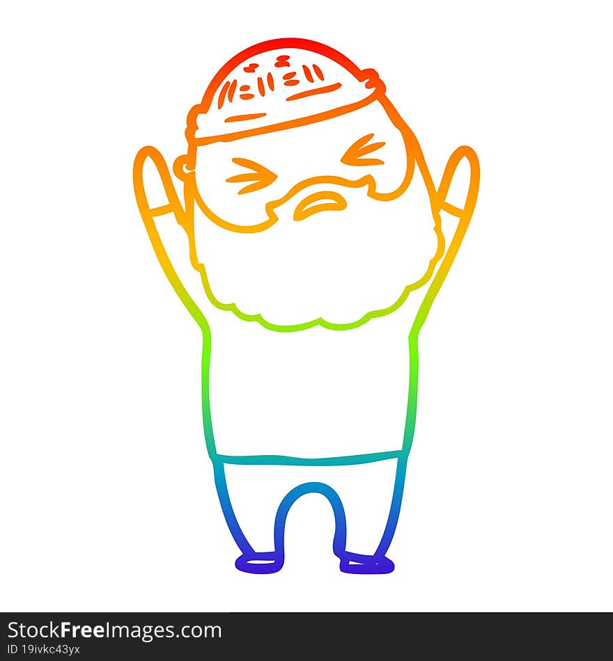 Rainbow Gradient Line Drawing Cartoon Man With Beard