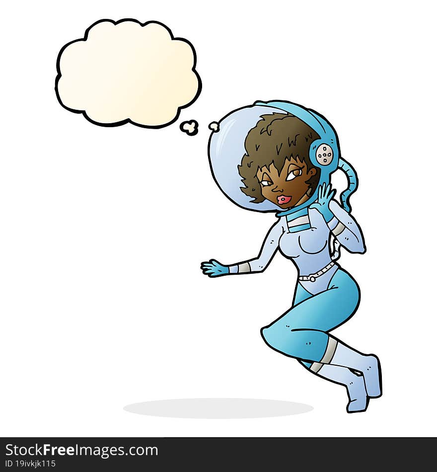 Cartoon Space Woman With Thought Bubble