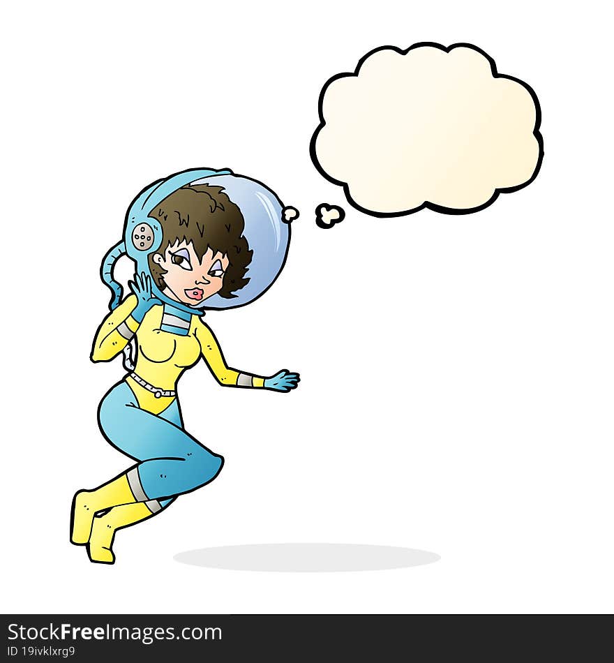 cartoon space woman with thought bubble