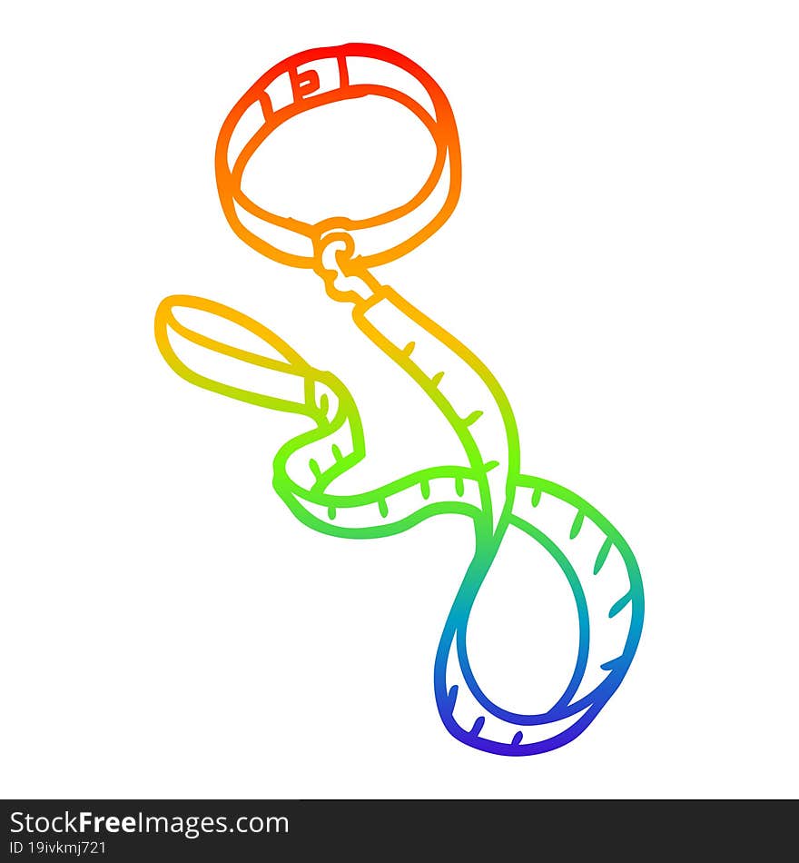 rainbow gradient line drawing of a cartoon dog collar and leash