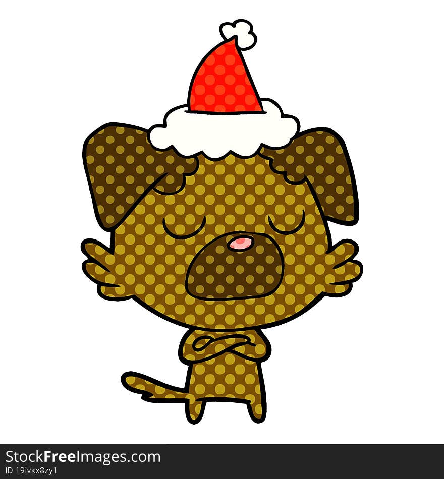 comic book style illustration of a dog wearing santa hat