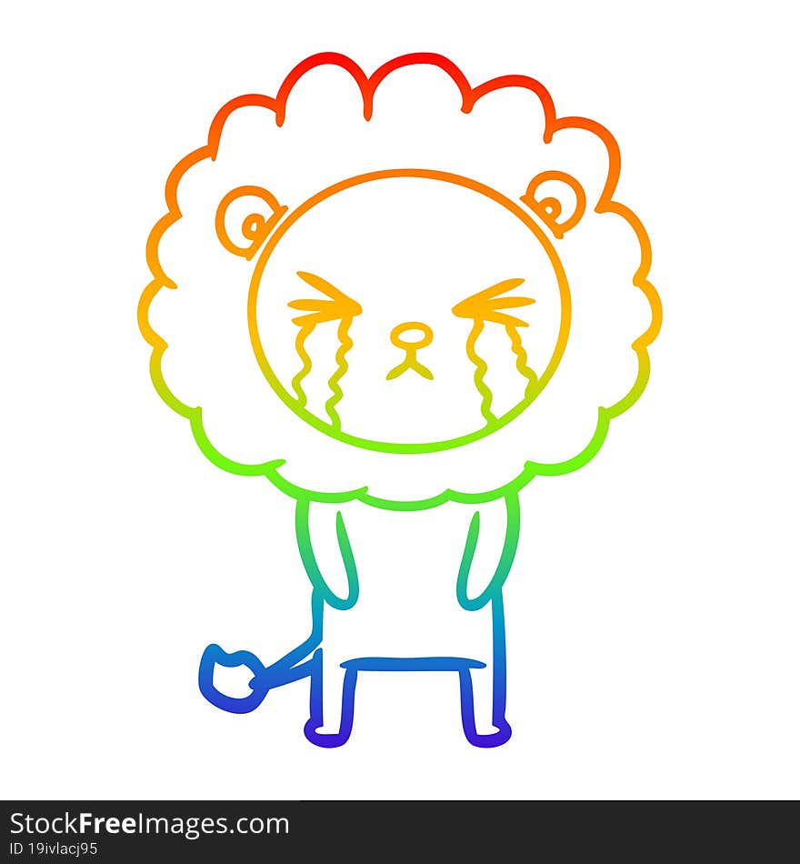 rainbow gradient line drawing cartoon crying lion