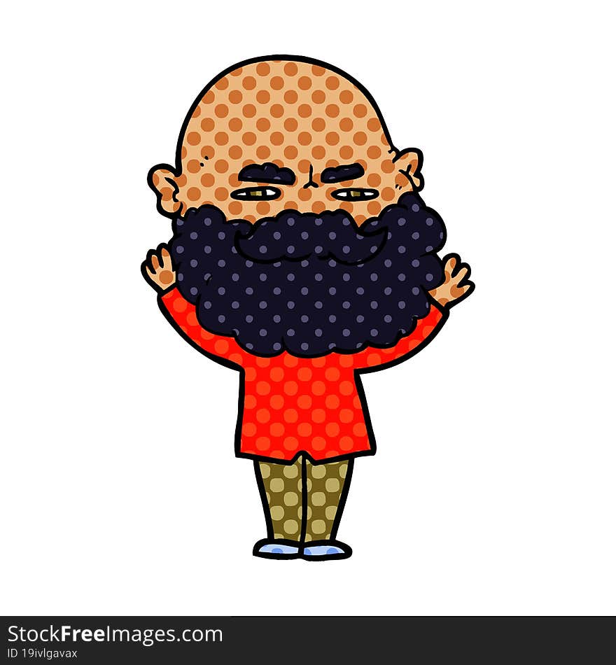 cartoon man with beard frowning. cartoon man with beard frowning