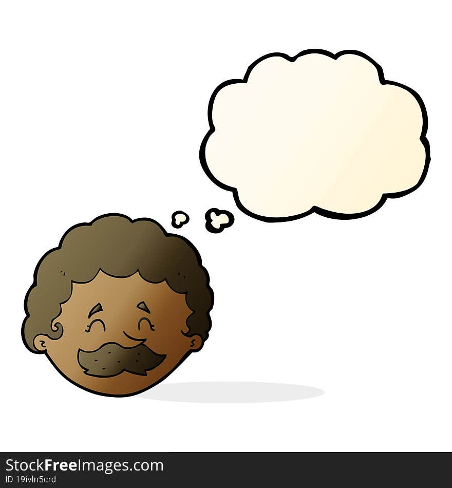 cartoon man with mustache with thought bubble