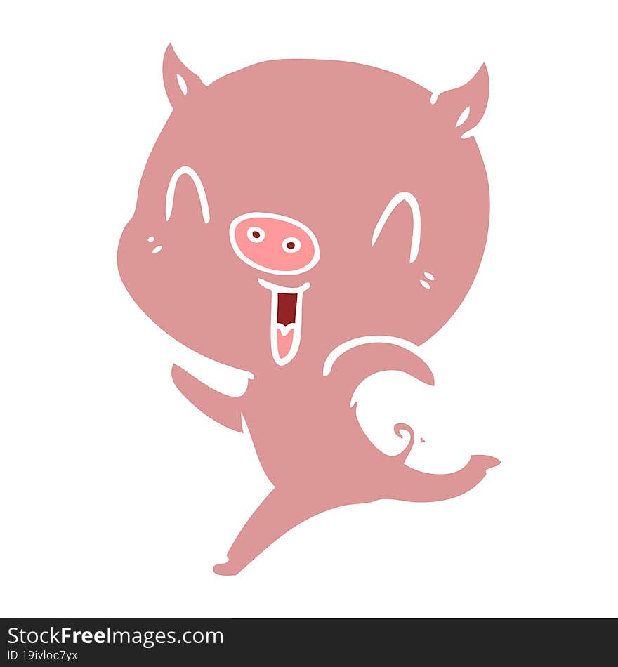 Happy Flat Color Style Cartoon Pig Running