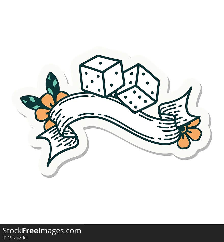 tattoo style sticker with banner of lucky dice